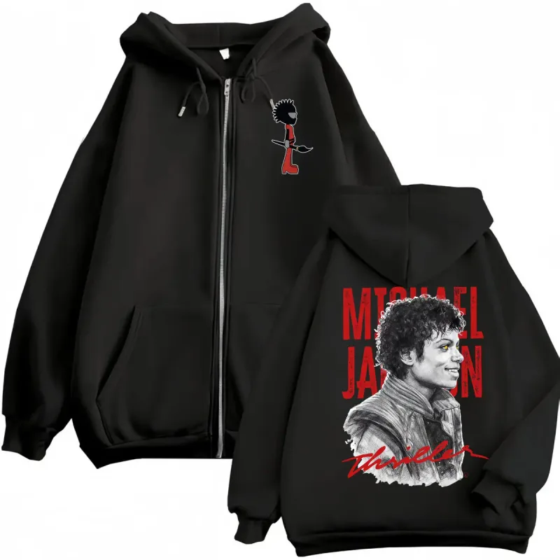 90's Rock Singer Michael Jackson Graphic Zipper Hoodies Vintage Fashion Zip Up Sweatshirts Men Women Casual Oversized Pullovers — image 1