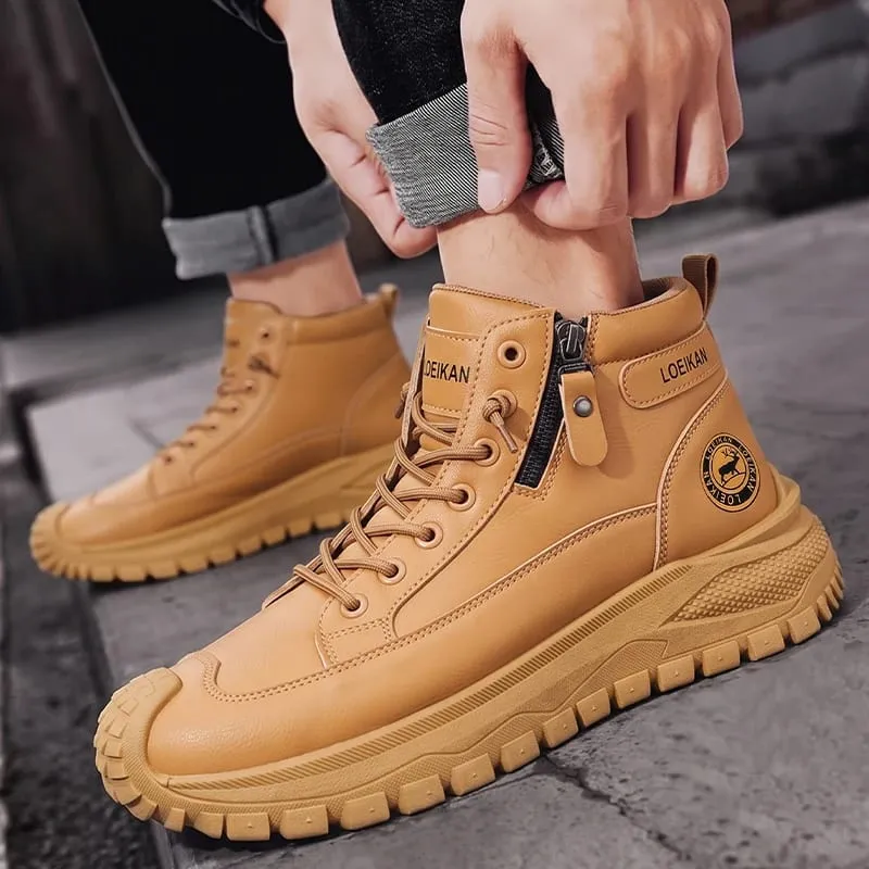 Men High Top Casual Sneakers Side Zipper Lace‑Up Thick Non‑Slip Sole Durable Footwear For Daily Walking Commuting Street Wear — image 3
