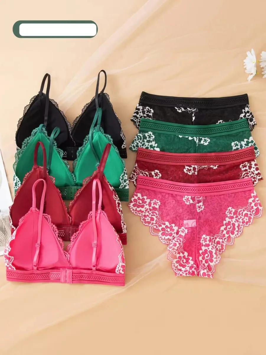 Sexy Lace Lingerie Set Thin Mold Cup No Steel Ring Comfortable Push Up Bra Set For Women — image 3