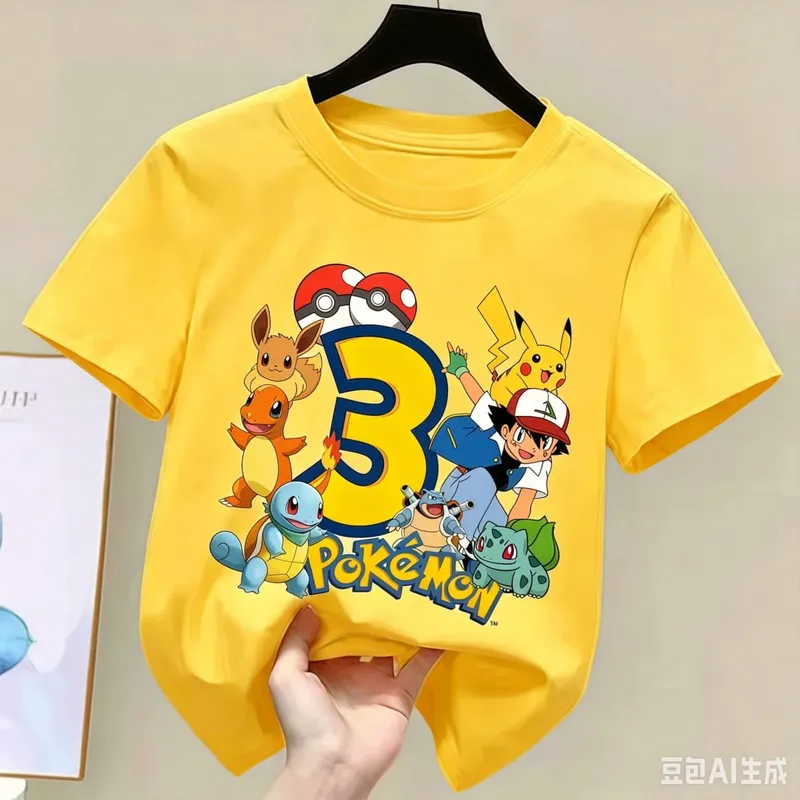 2026 Pikachu Kids Children T Shirts Birthday Number 1-9 Printed T Shirt Boys Girls Summer Short Sleeves Tops Children Clothing — image 18
