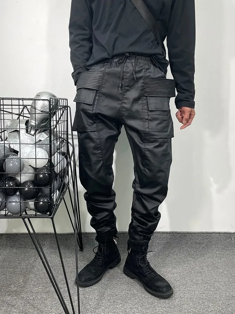 Men Casual Wax Denim Jeans Cotton Gothic Men's Clothing Coated Autumn Straight Solid Black Jeans Pants — image 3