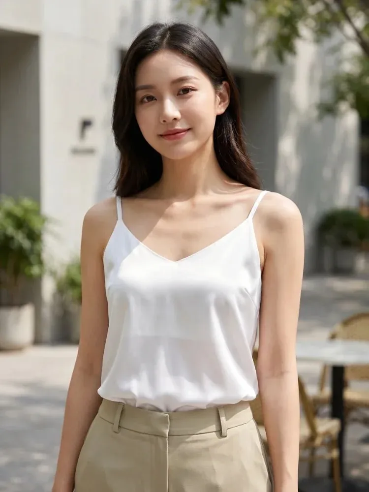 zjaiss Halter V Neck Basic White Cami 2026 Summer Spaghetti Strap Women Tank Top Sleeveless Satin Silk Tops Women'S Camisole — image 9