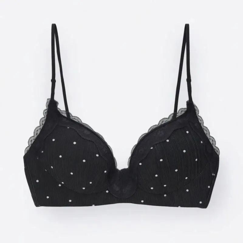 Elegant Japanese Polka Dot Bra & Brief Set Push Up Plunge Small Bust Lift Support Anti Sag Side Coverage Adjustable Comfort — image 1