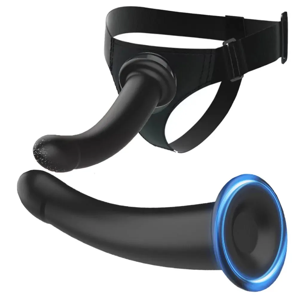 Adjustable Silicone Strap On Dildo Harness with Strong Suction Cup Slim Curved Pegging Dildo Wearable Sex Toy for Women Men Cou — image 1