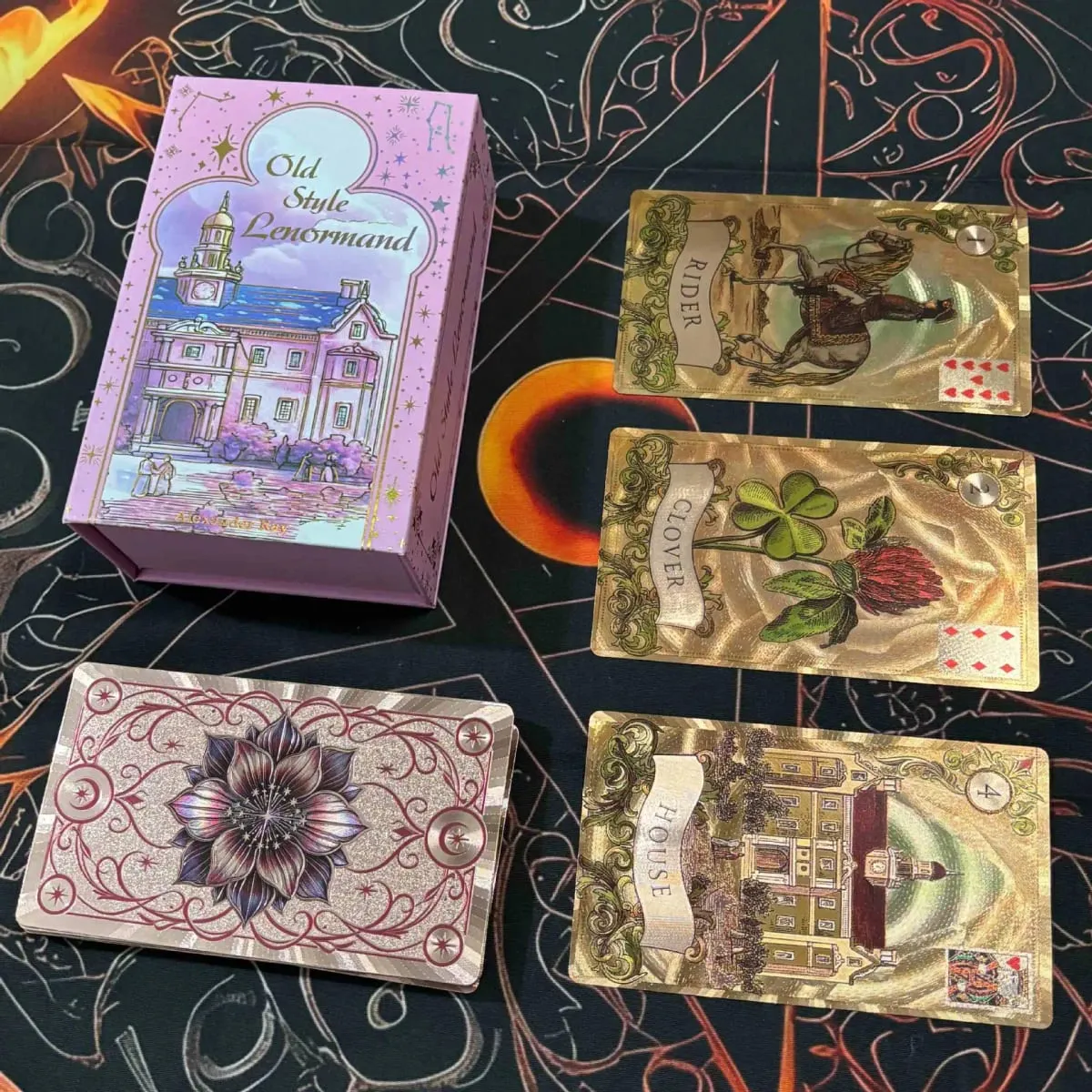 12*7cm Old Style Lenormand Oracle Cards 38 Pcs Gold Foil Waterproof PET Cards for Divination & Fortune Telling With Paper Manual — image 1
