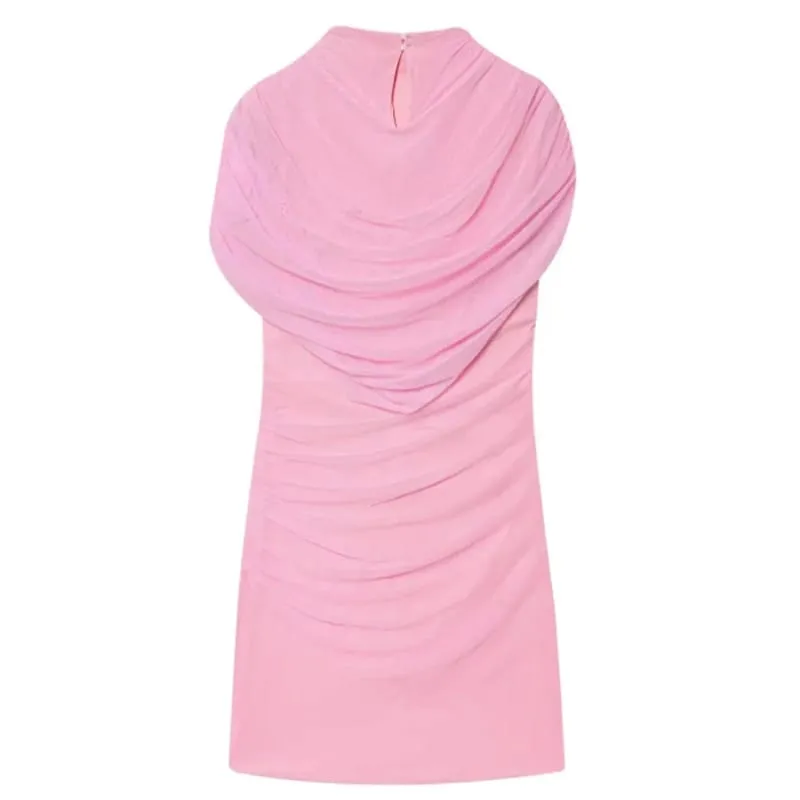 Elegant Mesh Shawl Short Dress Women Pleated Half High Collar Sleeveless Female Dresses 2026 Spring Lady Chic Party Gowns New — image 9