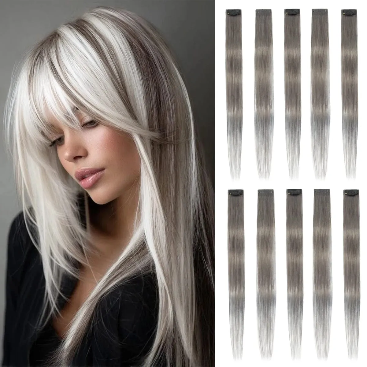 6PCS Colored Purple Hair Extensions Clip in Hair Extensions Straight Human Hairpiece for Halloween Christmas Cosplay 16Inches — image 8
