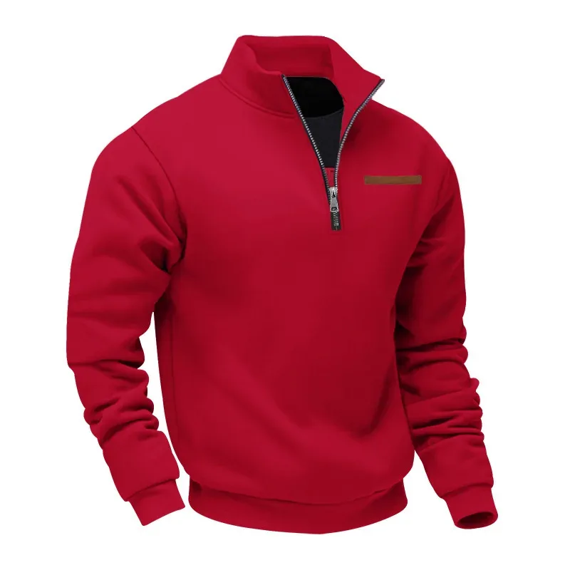 American autumn and winter heavy fleece long-sleeved men's sweater half zipper loose stand-up collar pullover men's sweater — image 8