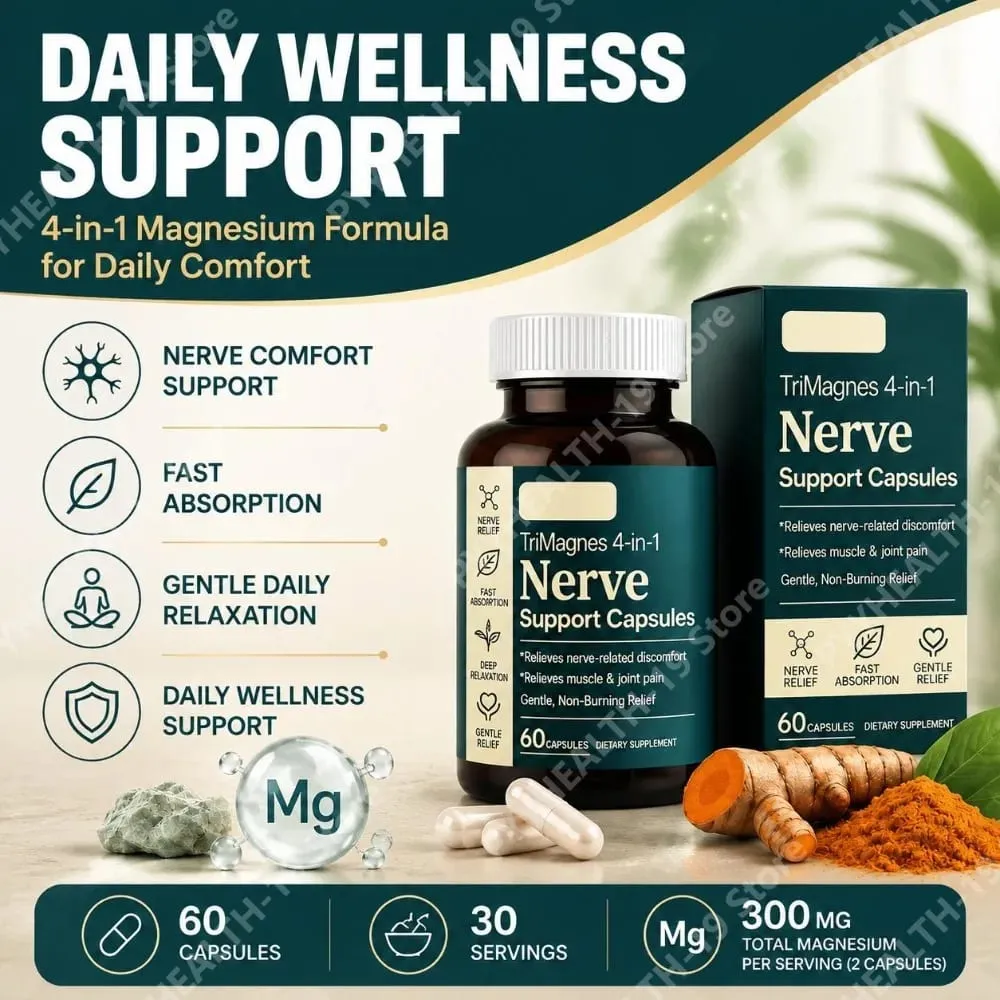 TriMagnes Complesso di magnesio 4 in 1 Capsule da 300 mg con citrato glicinato malato curcuma per il comfort dei nervi Rilassamento muscolare 60 Ct — image 2
