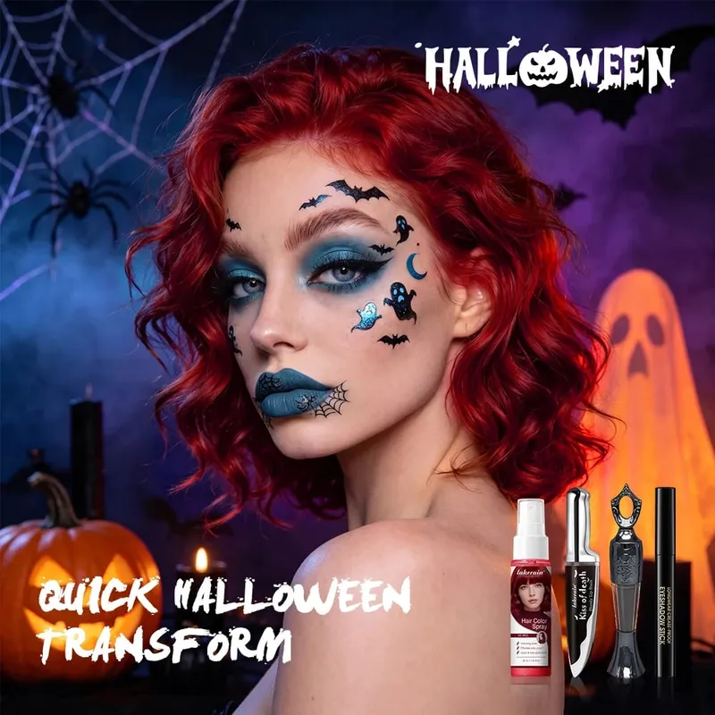 5-teiliges Halloween-Make-up-Set, temporäres Haarfarbenspray, Gesicht, Körperbemalungsstift, Lidschatten und Lippen-Make-up-Set, Festival-Party-Kosmetik — image 2