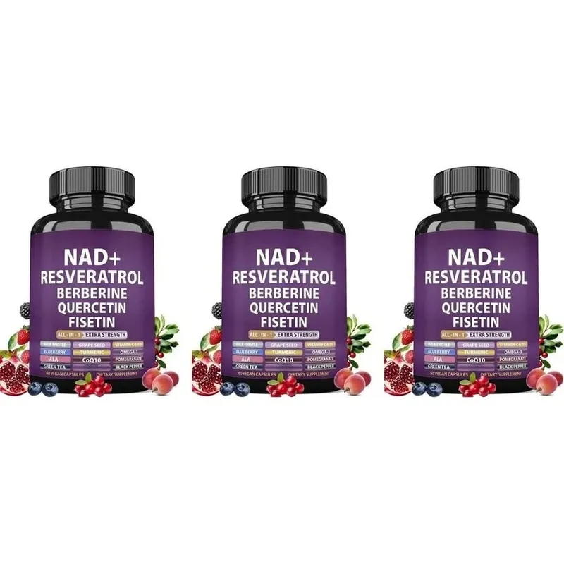 NAD+ Resveratrol Supplement with Berberine Quercetin Fisetin CoQ10 Vitamin C D3 60 Vegan Capsules for Daily Nutrition Support — image 9