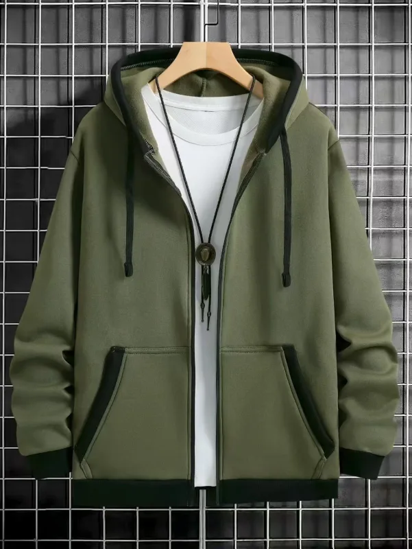 Spring and Autumn Men's Zipper Jacket Warm Windproof Hoodies Thickened Cardigan Sports Long Sleeve Sweatshirts Hooded Coat