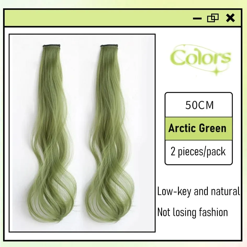 Extensions de cheveux synthétiques bouclés colorés 2 pièces/ensemble 50cm, perruque ondulée rose/bleue/violette pour Halloween/noël — image 15