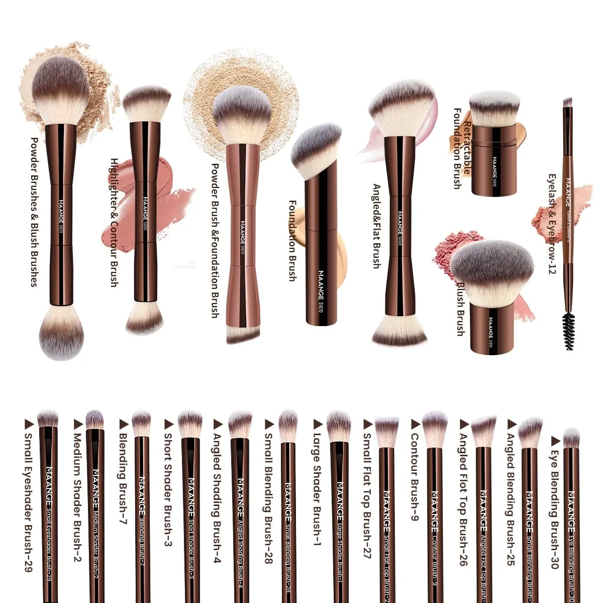 Pro Makeup Brush Kit 20pcs Brushes with Storage Bag Dual End Foundation Powder Blush Eyeshadow Brush Beauty Blending Kit — image 2