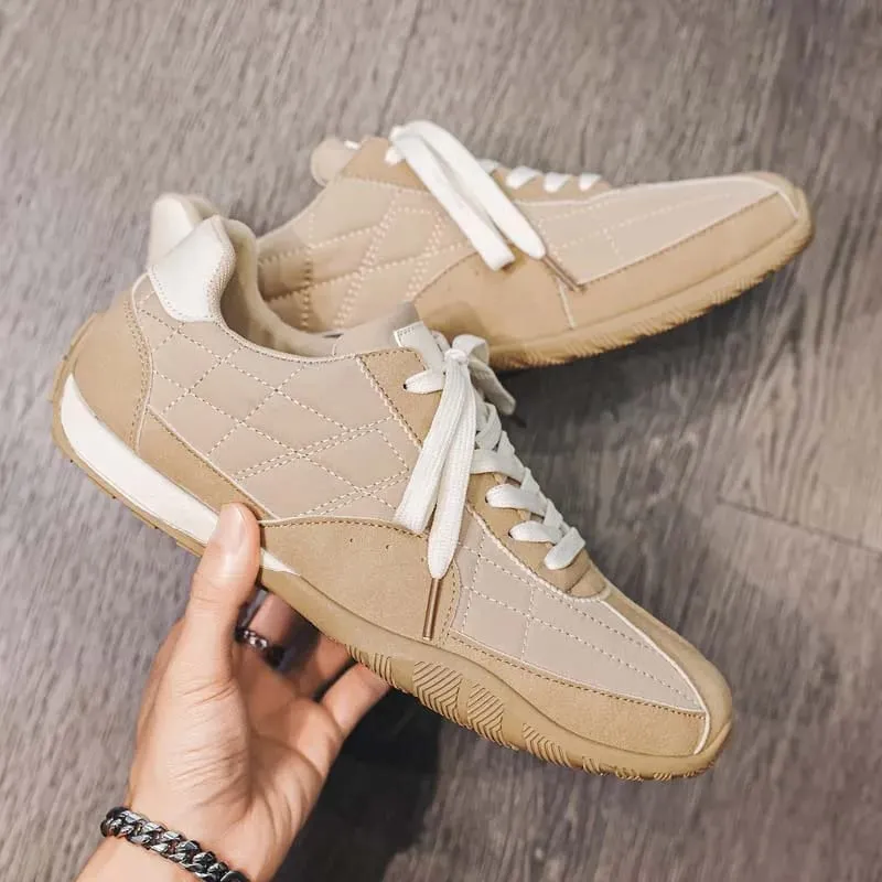 Spring Summer Men Sneakers Retro Suede Texture Stitching Casual Shoes Lace Up Flat Board Shoes Minimalist Lightweight Footwear — image 3