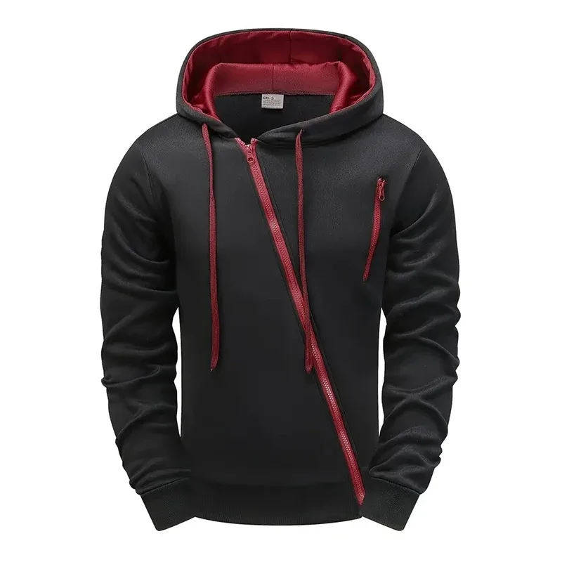 2025 Hot Sale Men's Hoodie Creative Diagonal Zipper Sweatshirts 2025 Autumn Winter Male Daily Casual Sporty Motorcycle Outwear — image 9
