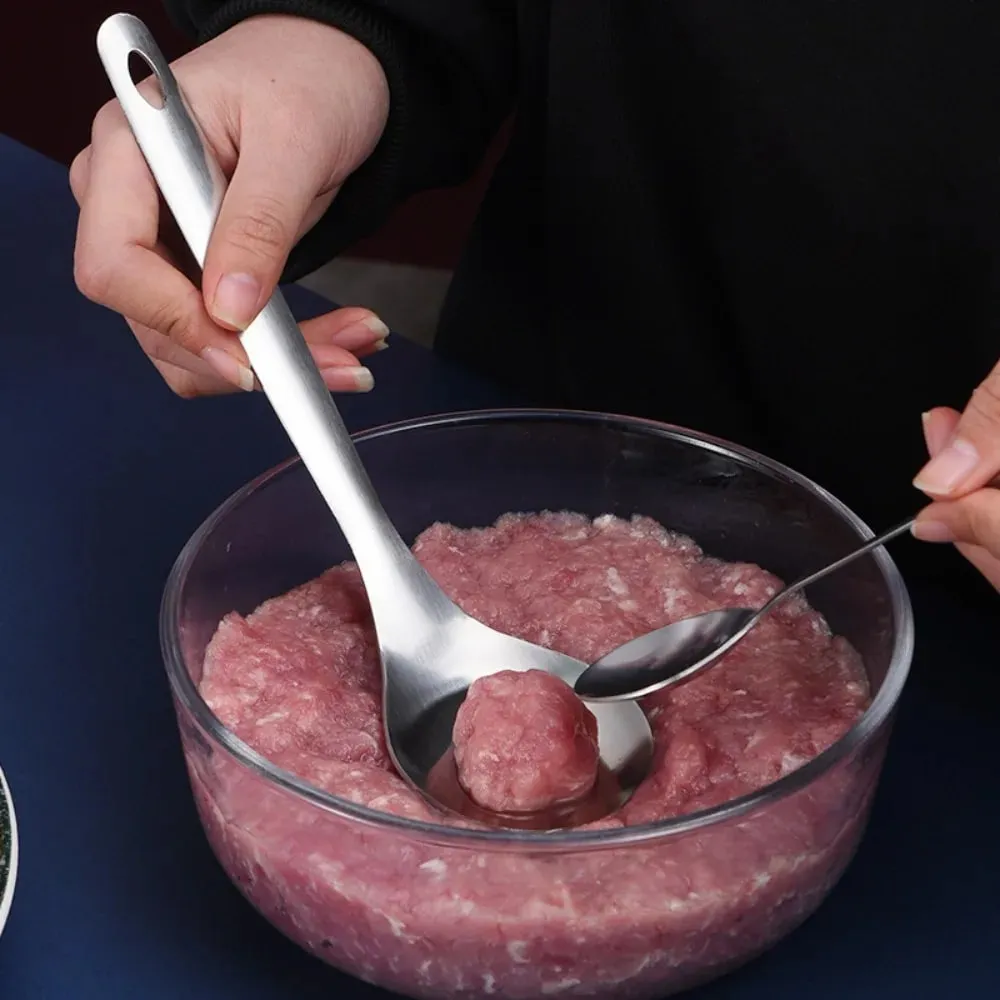 Stainless Steel Croquettes Meatball Spoon Mold with Round Hole Non-stick Meatball Maker Spoon Hangable Meat Press Tools Home Use — image 3