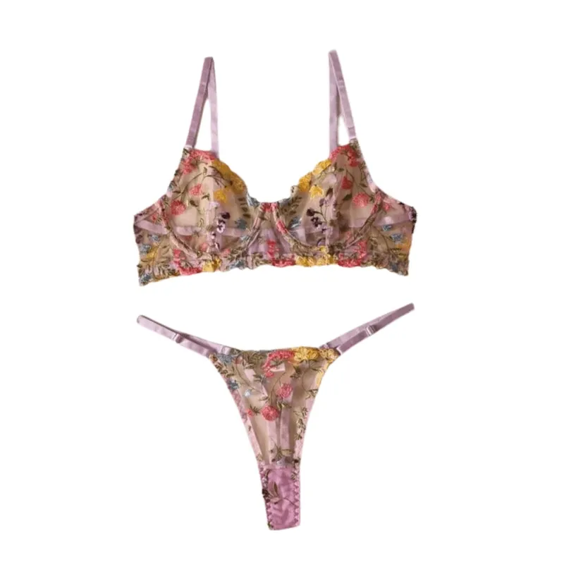 Versatile Transparent Lingerie Set Ultra-thin Push Up Panties Bra Set Elegant Embroidery Floral Underwear Valentine's Day — image 8