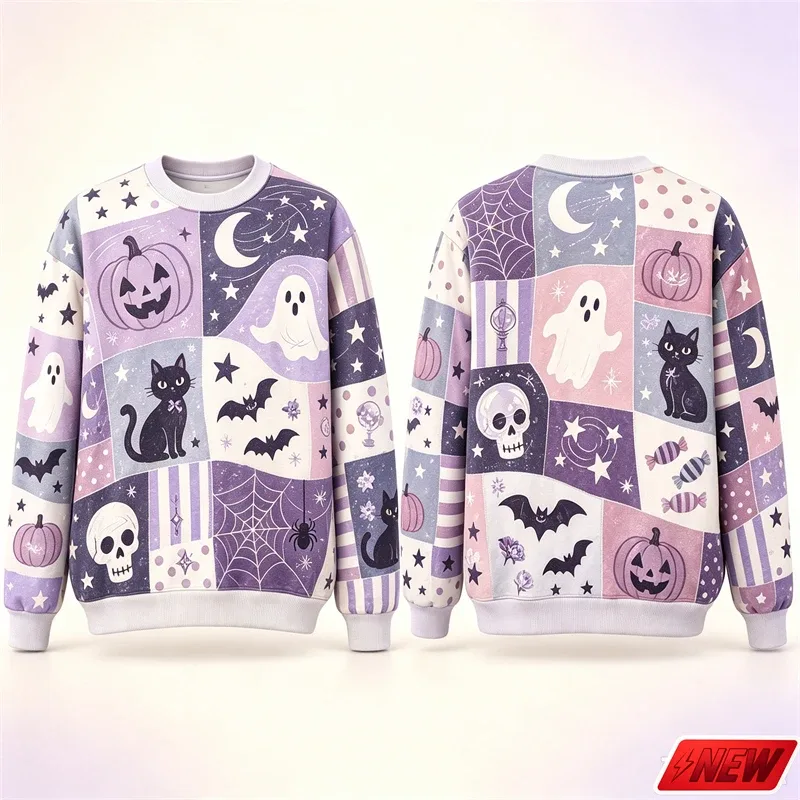 Halloween Splicing Patterns Sweatshirt Men 3D Print Pumpkin Cat Long Sleeve Pullover Hoodie Quick Dry Holiday Costume Top Unisex — image 10