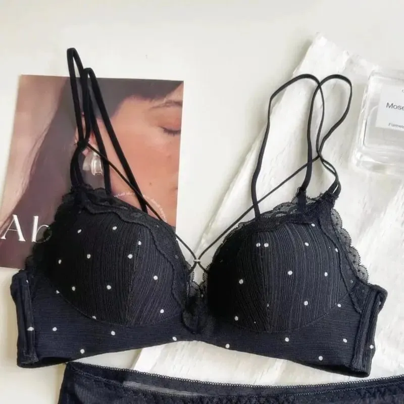 Elegant Japanese Polka Dot Bra & Brief Set Push Up Plunge Small Bust Lift Support Anti Sag Side Coverage Adjustable Comfort — image 10