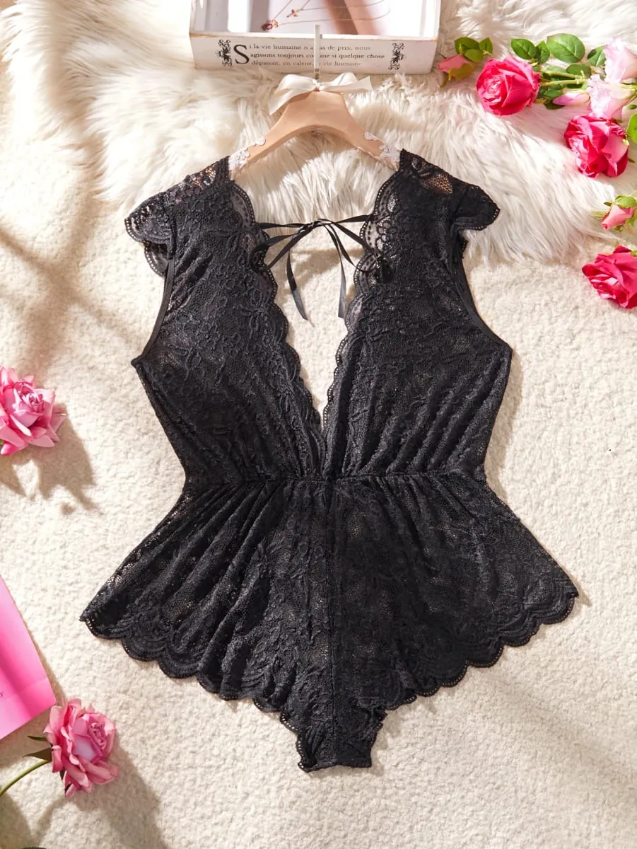 Temptation Deep V Neck Black Sheer Lace Matching Bra Set Curvy Women Lingerie For Confident Nights Special Full Figure — image 2