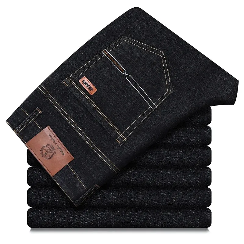 2026 New Men's Straight Denim Pants Brand Clothes Black Blue Jeans Classic Washed Stretch Cotton Business Casual Pants