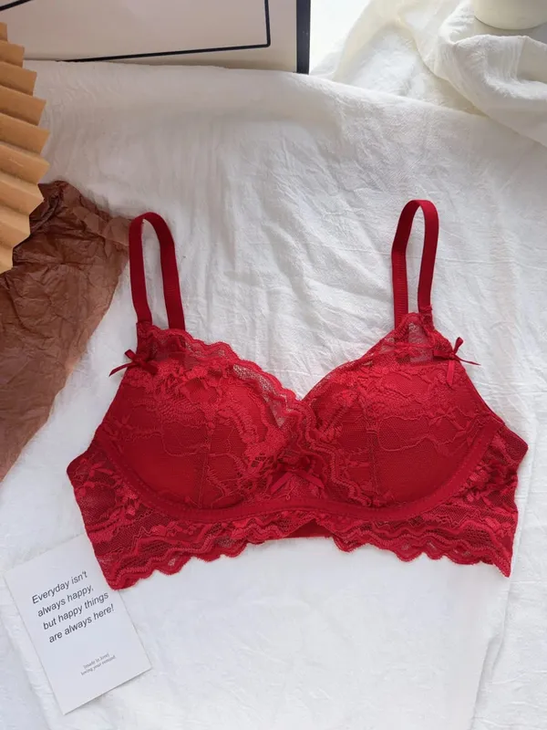 Cute Red Bra and Panty Set Women Comfortable No Wire Push Up Lingerie Sexy Bridal Wedding Lingerie Set Girls Birthday Present — image 11