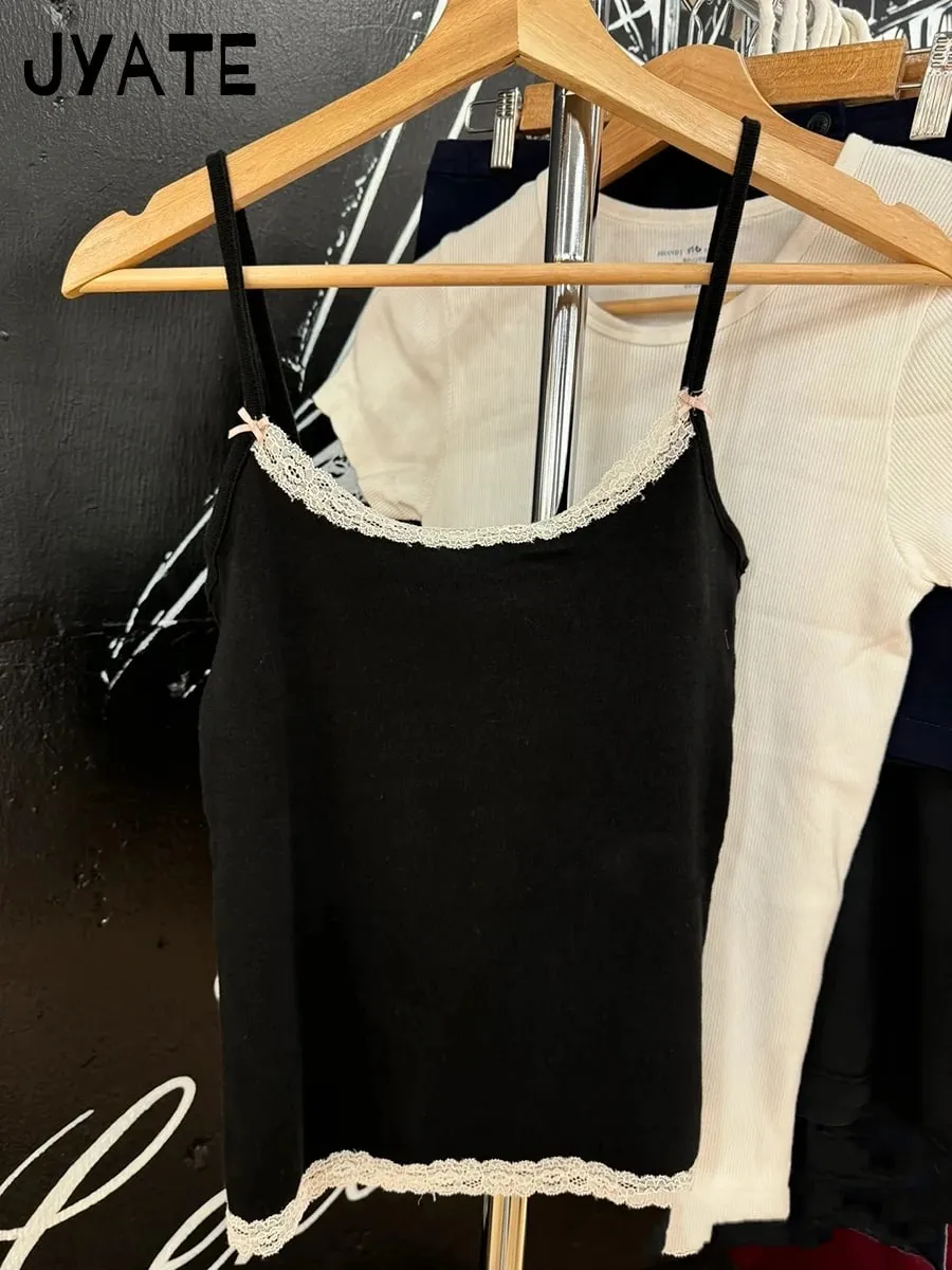Sweet Lace Patchwork Slim Tank Tops Women Summer White Sexy Simple Cotton Soft Sleeveless Vests Female Vintage Chic Y2K Camisole — image 16