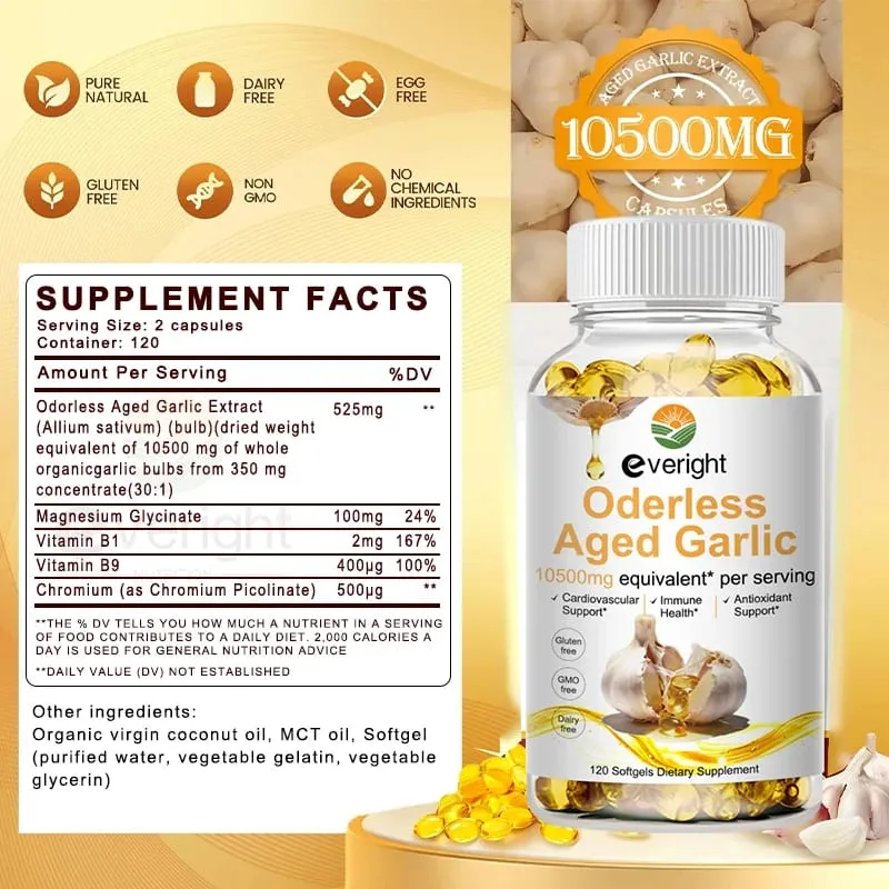 Aged Garlic Extract Capsules – Odorless Formula with Magnesium Chromium B1 & B9 – Supports Immune Heart & Cardiovascular Heal — image 7
