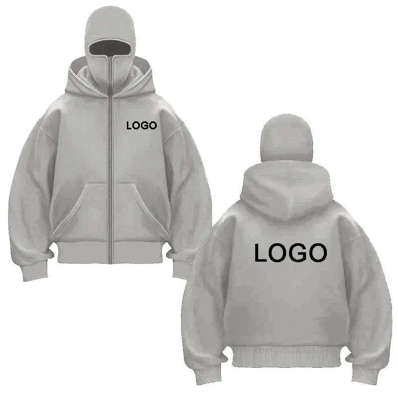 DIY Design Double-hooded Zipper Hoodies Men Customized Printed Long Sleeve Zip Up Sweatshirts Women Ninja Mask Pullovers Jacket — image 4