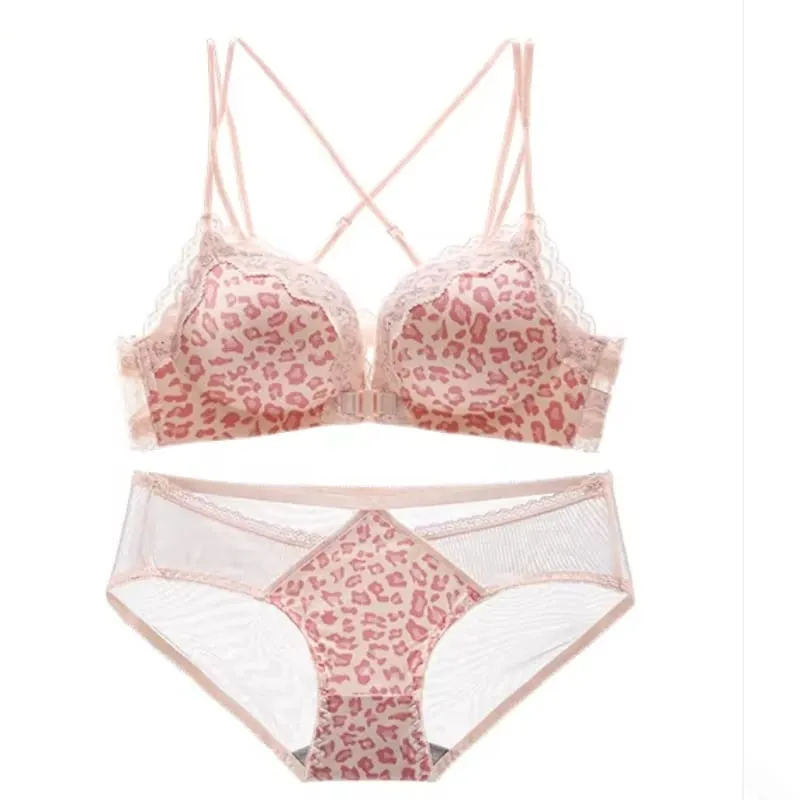 Bestselling Leopard Print Sexy Lingerie Set for Women Front Closure Push Up Bra Lift Up Support Comfort Daily Intimates Wear — image 2