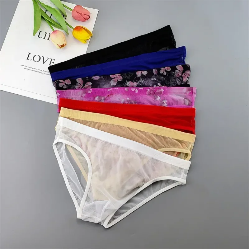 Plus Size Transparent Underwear See Through Sexy Briefs para sa Mga Lalaki na may Pouch Nylon Hombre Slips Breathable Male Panties XL-4XL — image 8