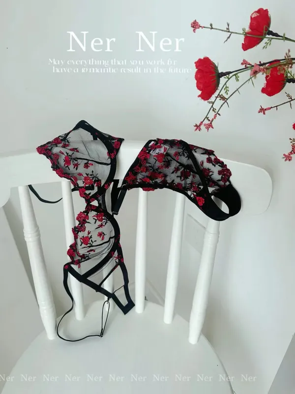 Korean Hot Lace Bra Set Floral Embroidery Transparent Mesh Ultra Thin Big Bust Modest Summer Ladies Daily Wear Underwear 32-38 — image 15