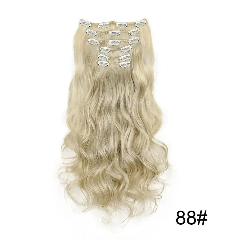 6pcs/set 24Inch Synthetic Long Curly Wavy Hair Extension 16 Clips High Tempreture Hairpiece Clip In Hair Extensions for Women — image 24