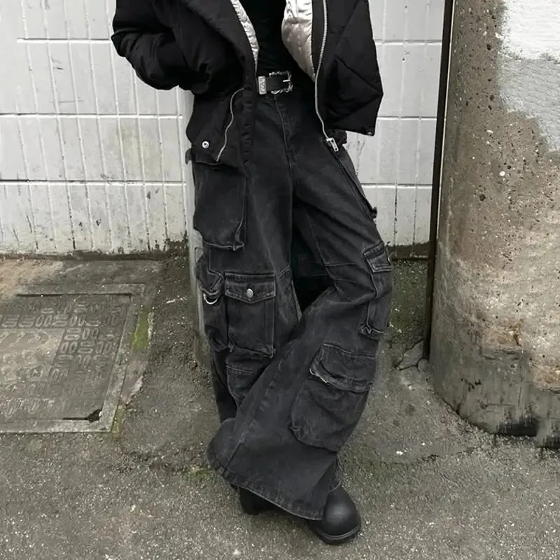 American Style Men Denim Pants Solid Color Multi-pocket Cargo Trousers Straight Wide Leg Loose Male Jeans Menswear 24K3020 — image 5