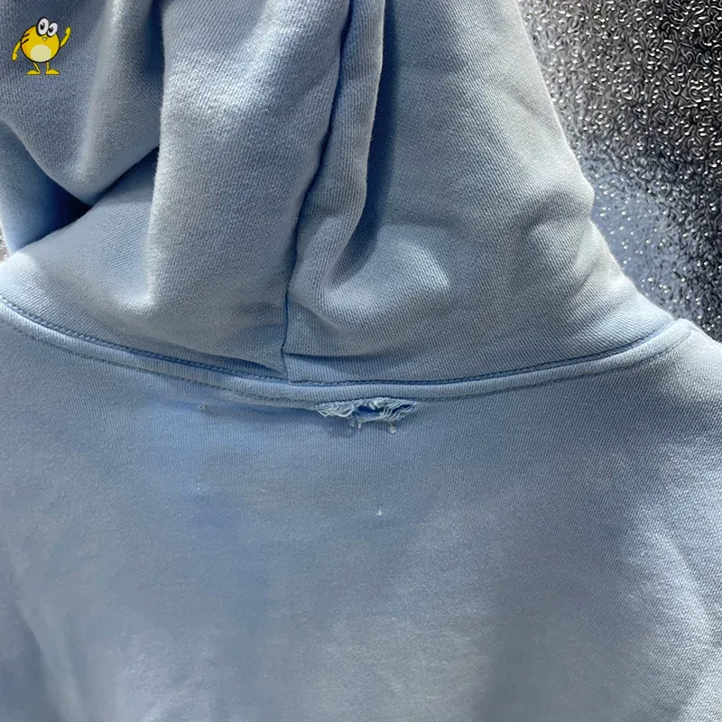 Washed Blue PALY Hoodies Men Woman Vintage Damaged Hole Old Casual High Quality Hip Hop Fashion Zipper Sweatshirts — image 6