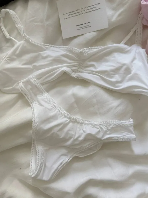 Lace Bra Set Woman Adjusted-strap Seamless Bras+Low Waist Panties Female Casual Simple Solid High Elasticity Lingerie Sets — image 8
