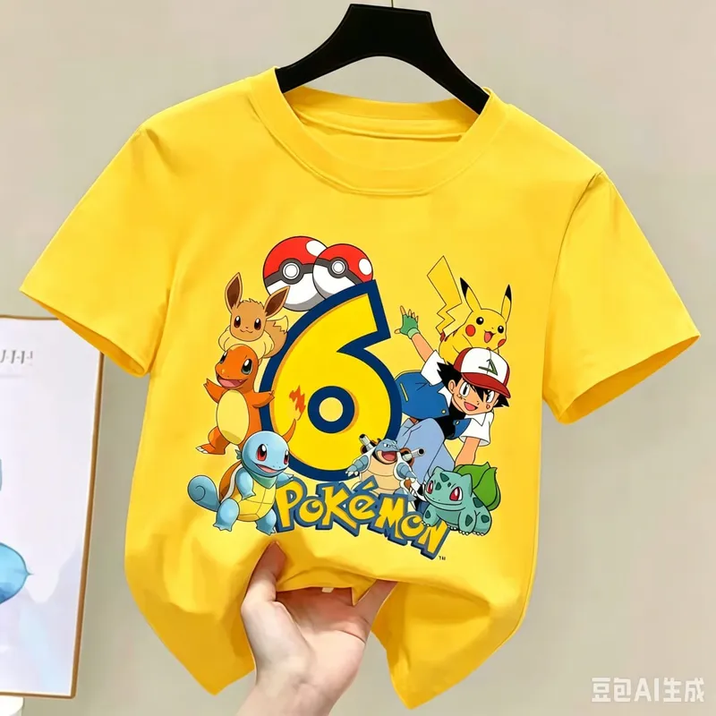 2026 Pikachu Kids Children T Shirts Birthday Number 1-9 Printed T Shirt Boys Girls Summer Short Sleeves Tops Children Clothing — image 21