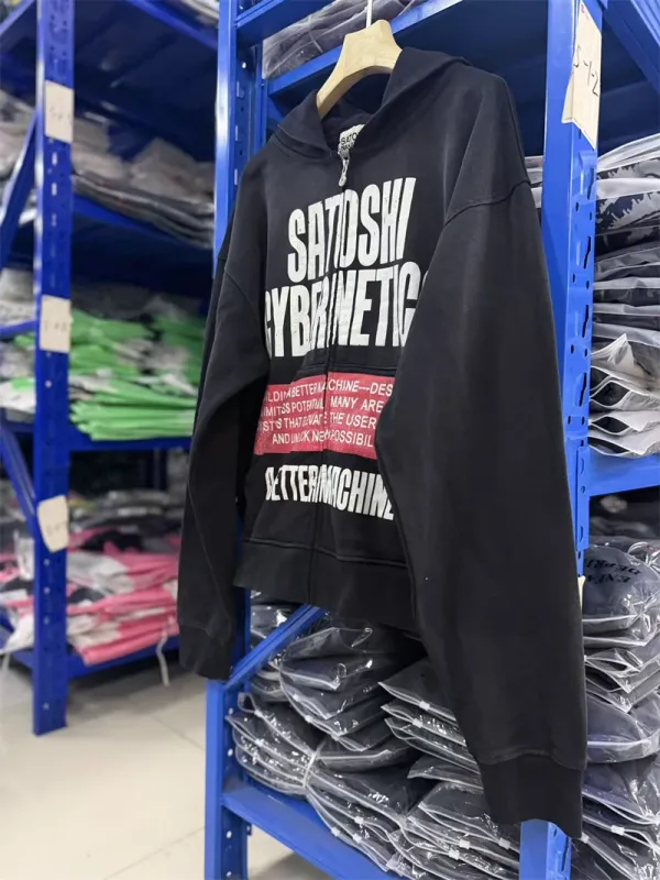 New SN Letter Printed Washed Retro Splashed Ink Zipper Hoodie Street Casual Cotton Loose Versatile Sports Oversize Trendy Top — image 9