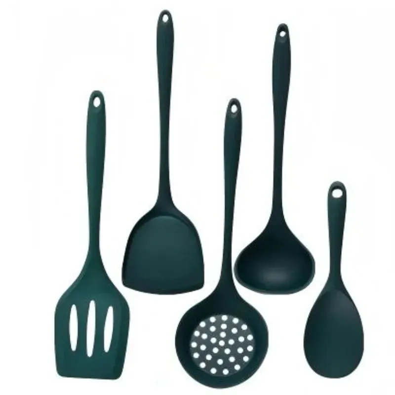 5Pcs Food Grade Silicone Kitchen Utensils Set Heat Resistant Non-Stick Spatula Ladle Slotted Spoon Cooking Tools Green — image 5