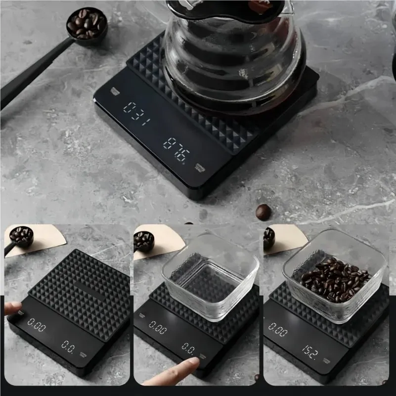 High-precision Electronic Coffee Scale with Waterproof Pad LED Display USB Timing Professional Home Coffee Accessories 3kg/0.1g