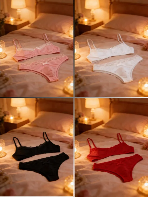 1 Set of 2 Pieces Underwear Set: Men's Erotic Cross-Dressing Bowknot Lace Underwear Set, Lace Panties & Bra Combination Set — image 9