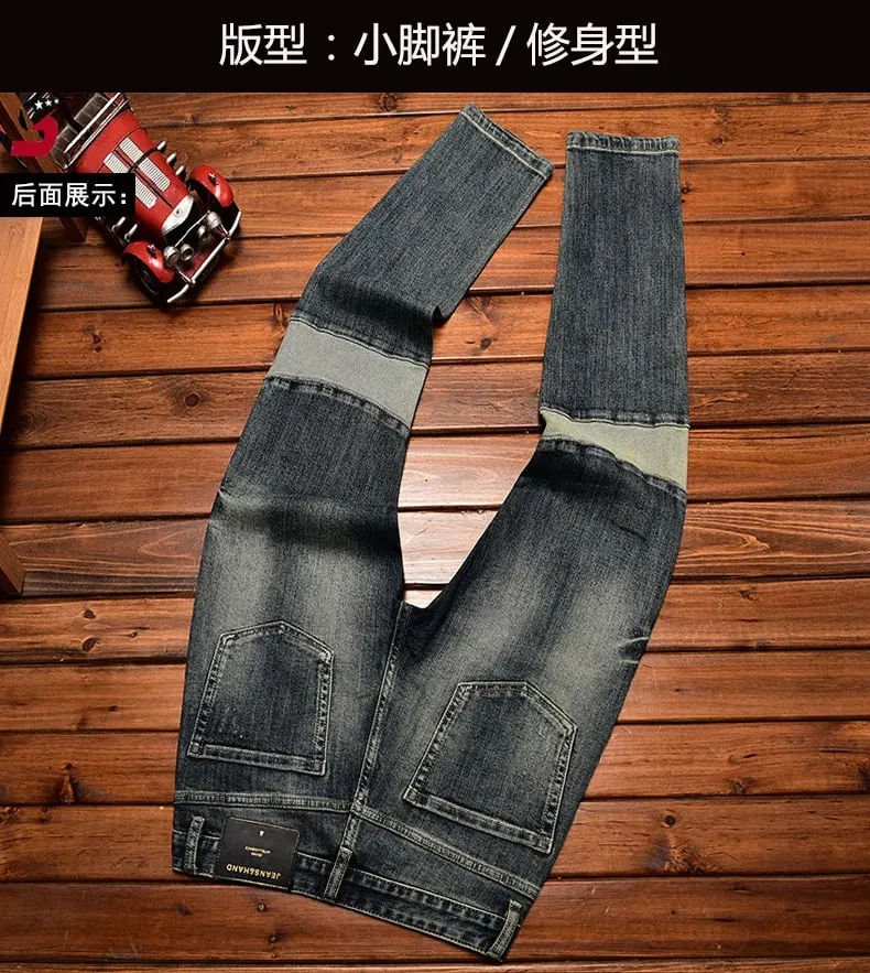 High-End Jeans Men's Autumn and Winter Fashion Ripped Patch Pu Shuai Embroidered Printed Slim Fit Skinny Stretch Pants — image 9