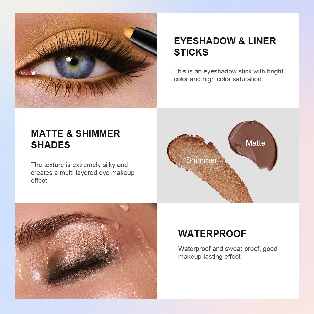 Shimmer & Matte Eyeshadow Pencil Stick Waterproof Pearlescent Metallic Glitter Eye Shadow Highlighter Pen Eyeshadow Cosmetics — image 4