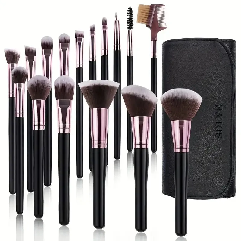 Professional 16PCS Makeup Brushes Set - Soft Fluffy Bristles for Eye Shadow Foundation Premium Leather Case Luxe Textured Cosmet — image 6