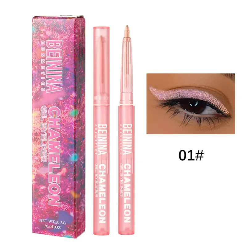 Eyeliner Gel Pencil Waterproof Eyeliner Pen Chameleon Glitter Eye Liner Long-Lasting Quickly Dry Diamond Blue Metallic Eyeshadow