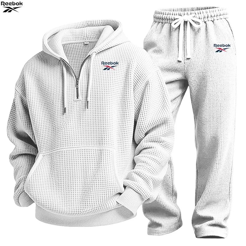 2026 Reebok Brand Spring-Autumn Men's Hooded Sweatshirt Set - Retro Solid Color Loose Fit Street Style Half-Zip Hooded Shirt - C — image 10
