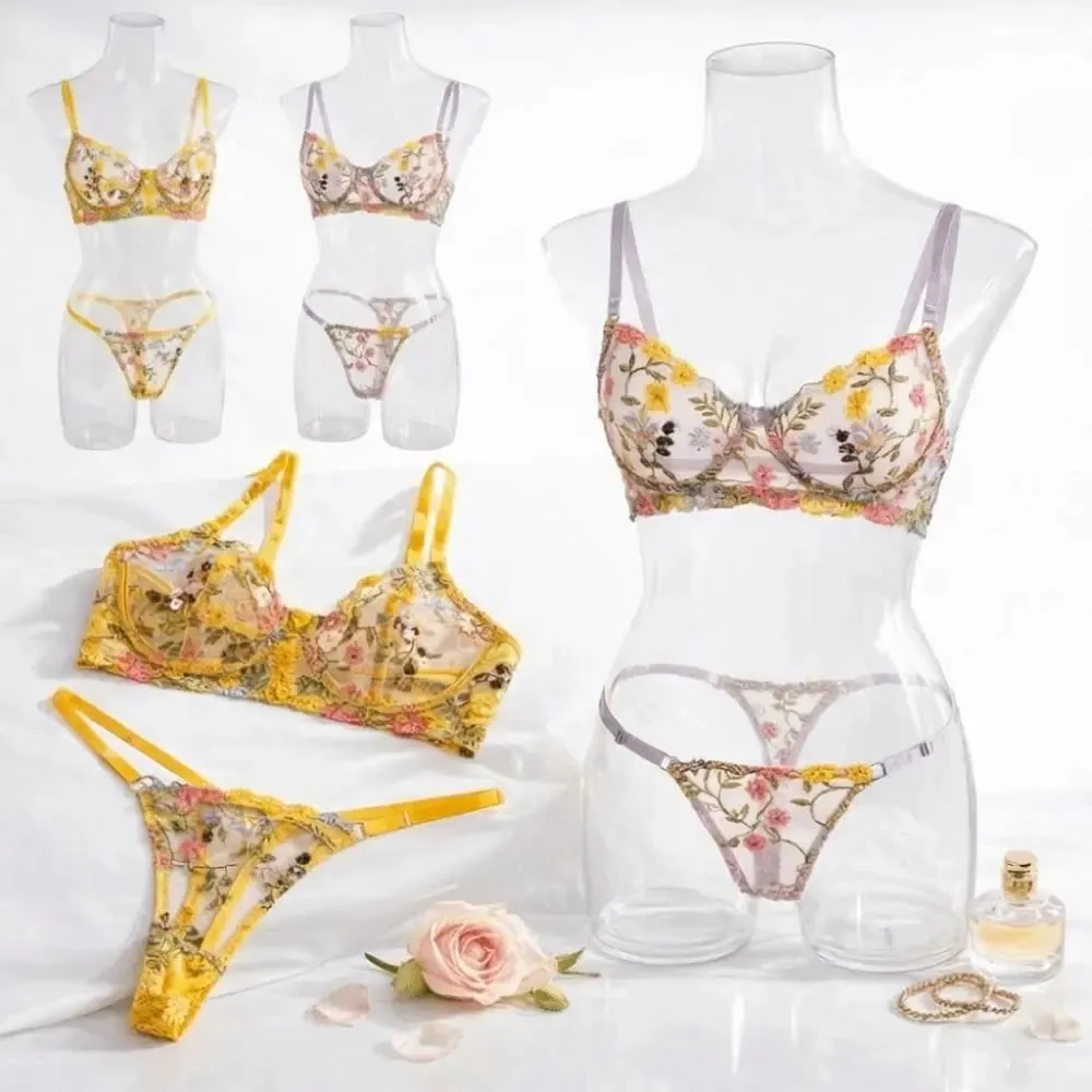 2-Piece Bohemia Floral Lingerie Set Sheer Versatile Underwear Intimates Underwire Push-up Embroidery Bra Panty Set For Lady Girl — image 2