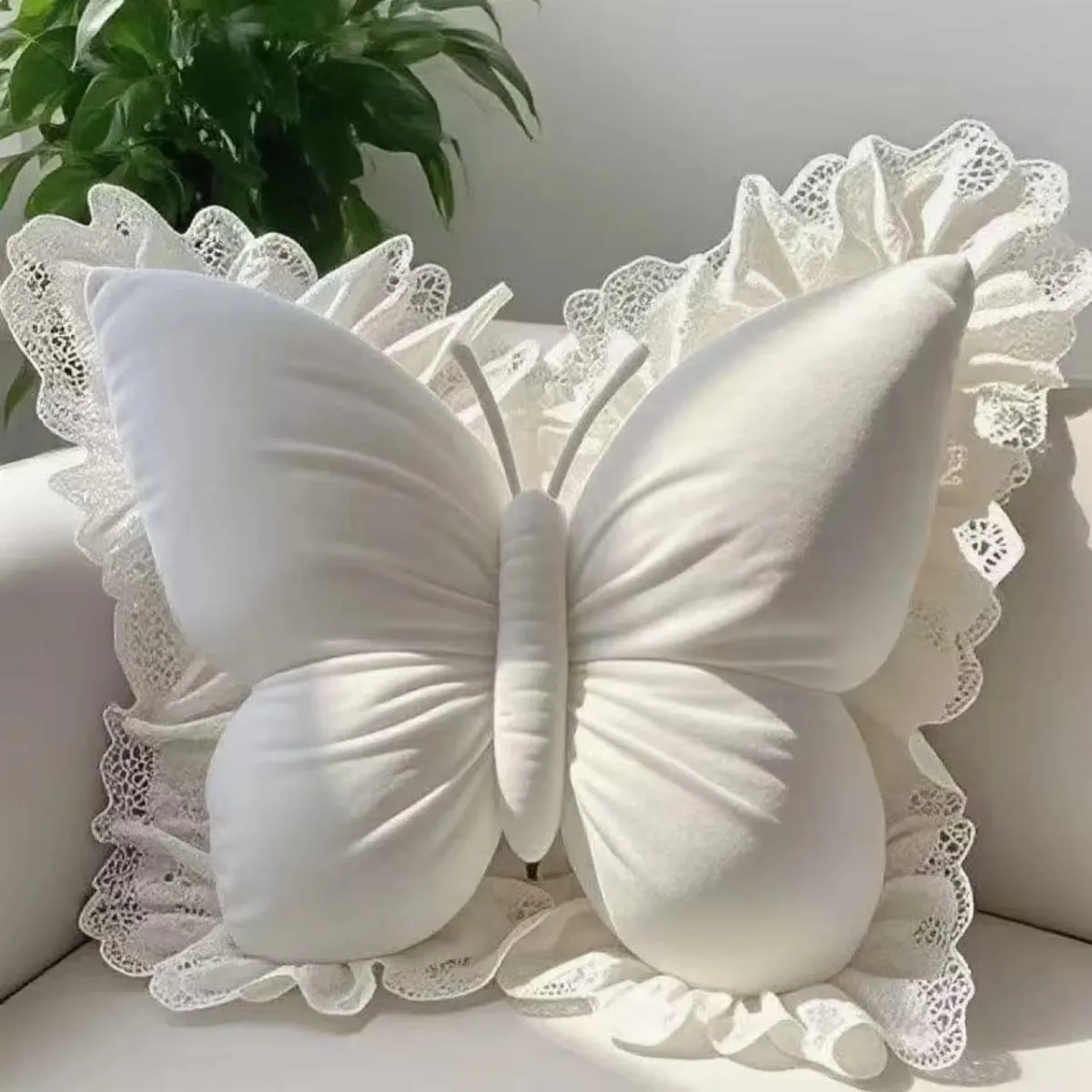 Butterfly Plush Pillow Lace Decor Waist Cushion Soft Fluffy Throw Pillow For Home Car Bedroom Sofa Decor Birthday Gift For Women — image 8