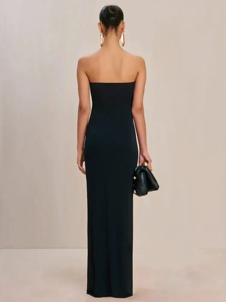 2025 Celebrity Women Sexy senza spalline Backless Nero Maxi lungo aderente vestito dalla fasciatura Elegante abito da sera per club — image 3